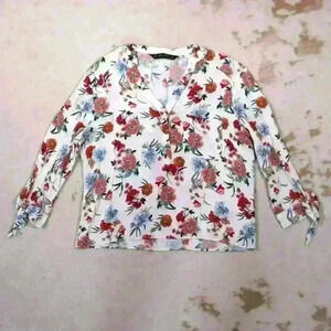 ZARA Cottagecore Floral Cropped Three Quarter Tie Sleeves Blouse Top Women Med